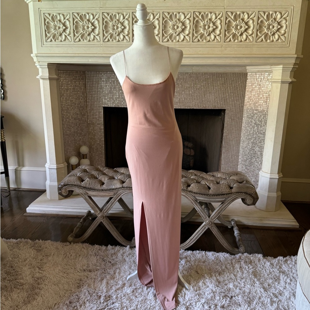 pink slit midi strappy dress